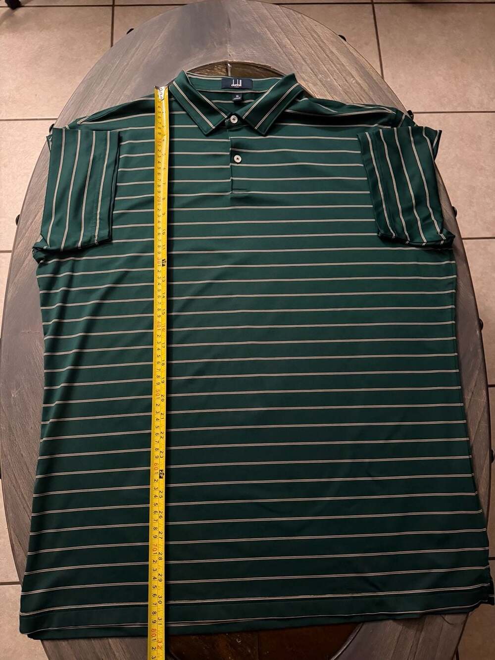 Dunhill Links Men's Green and White Striped Polo Shirt XL